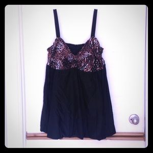 Black and animal print one piece swimsuit, size 22